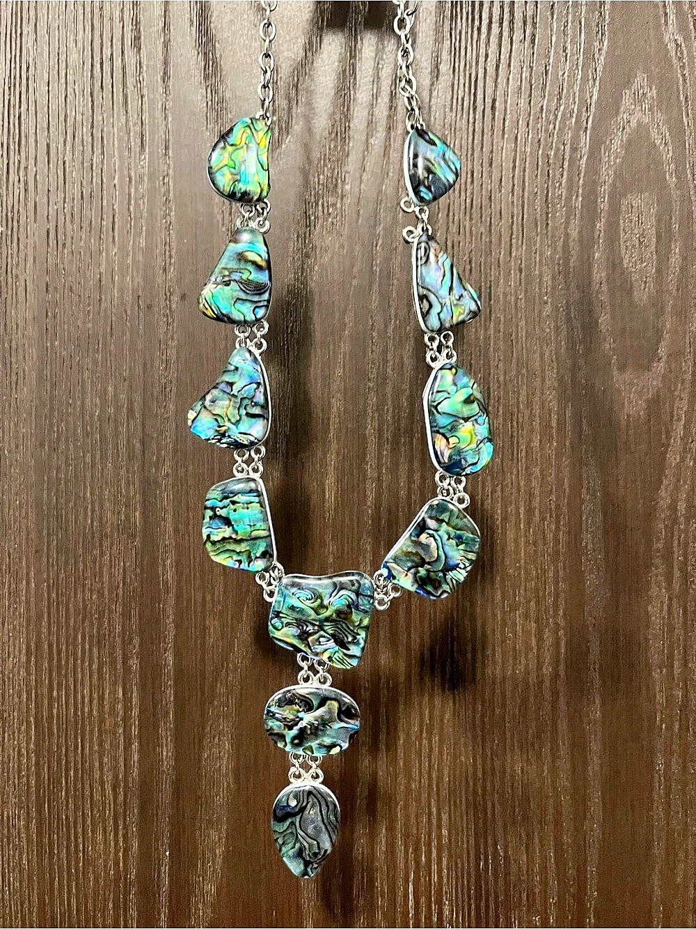 Vintage Abalone Paua Shell Statement Necklace in Blue & Green